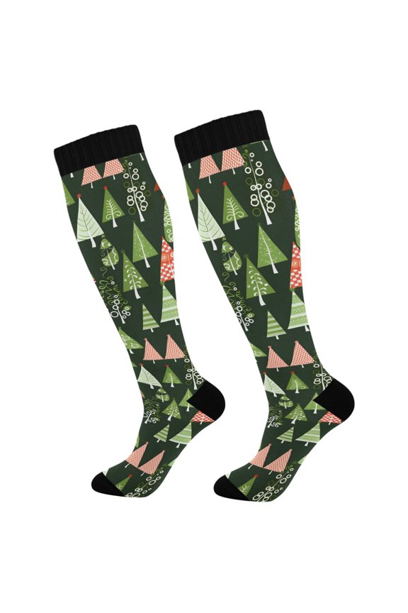 Retro Christmas Trees Socks Women Men Knee High Sock