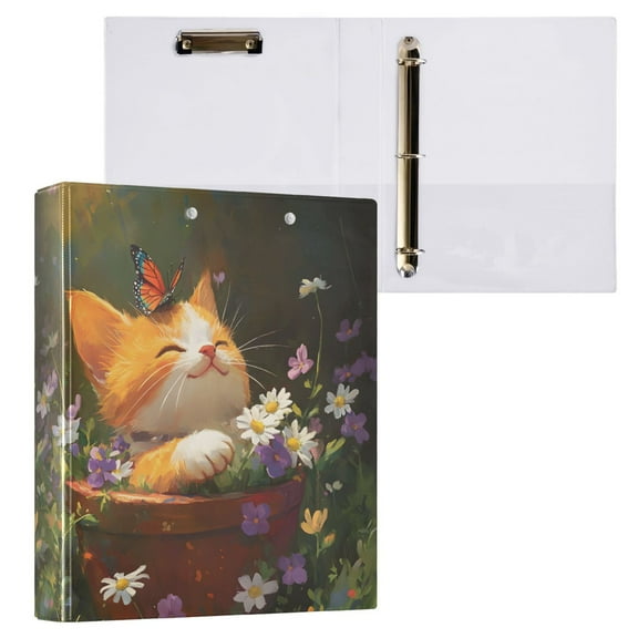 joogoo Retro Cute Cat Hardcover 3 Ring Binder 1.5" Round Rings Interior Pockets Binders Organizer 1 Pack