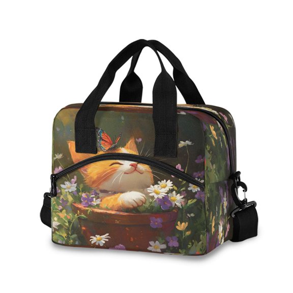 joogoo Retro Cute Cat Insulated Lunch Bags Reusable Cooler Box with Shoulder Strap