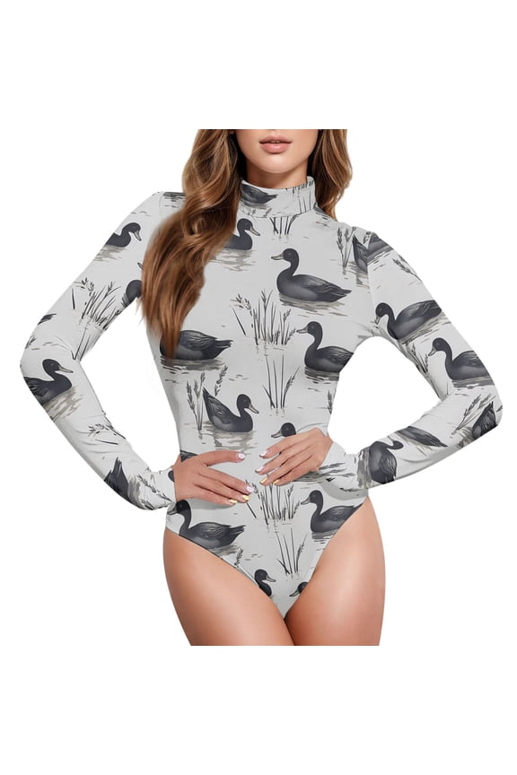 Retro Ducks Swim Women's Mock Turtle Neck Long Sleeve Bodysuit S