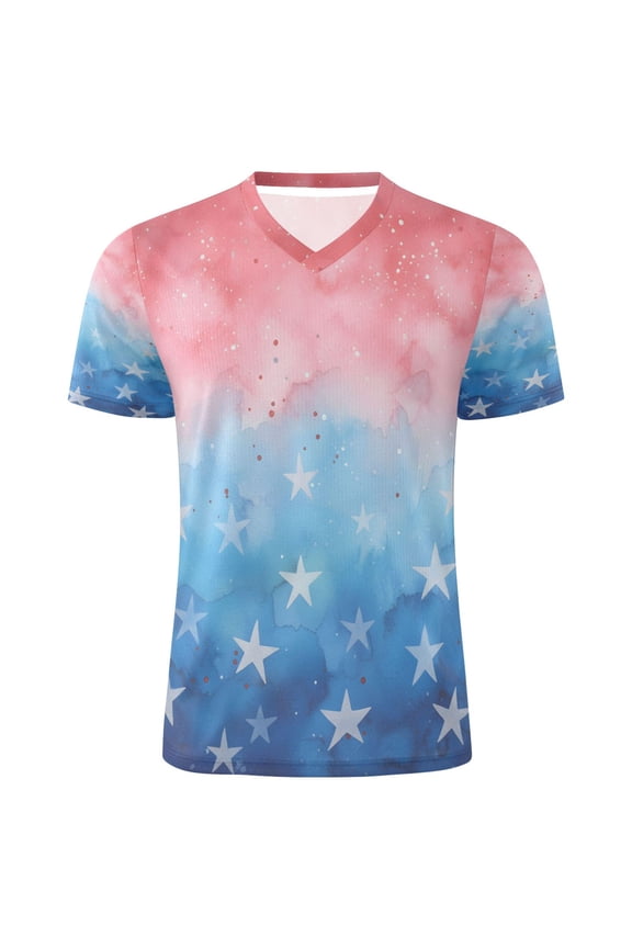 Retro Gradient Stars Men's Soccer Jersey Athletic Plus Size T-Shirt V-Neck Sport Fan Game Day Shirt 5X-Large