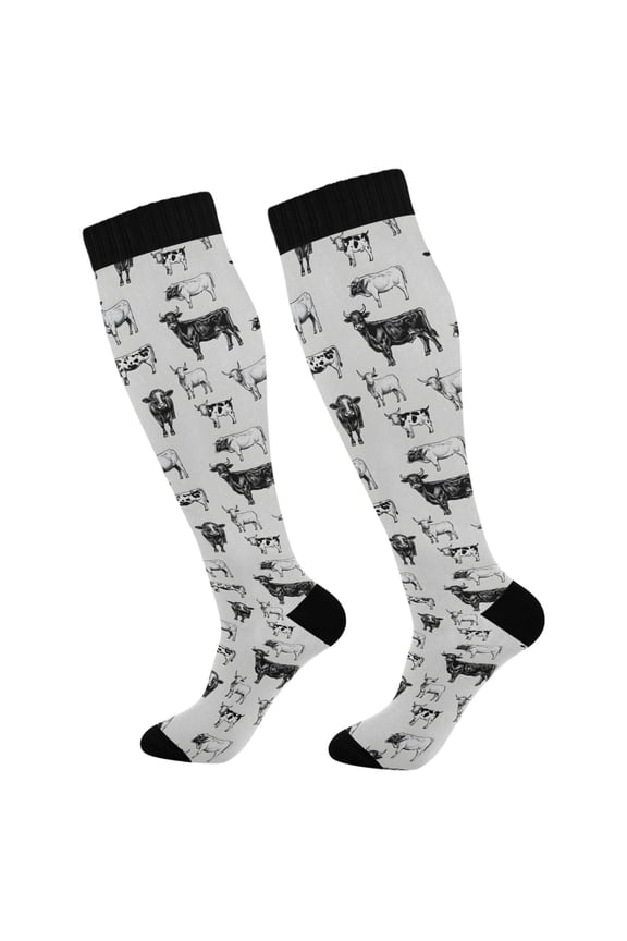 Retro Highland Cows Long Socks Women Men Knee High Sock