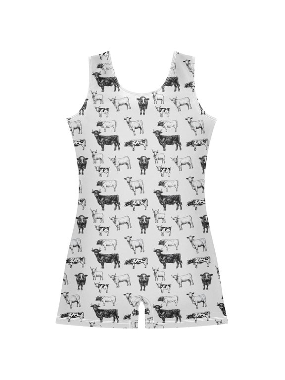 Retro Highland Cows Pattern Girls Leotards Gymnastics Tumbling Outfit Biketard Unitard 3-4Years