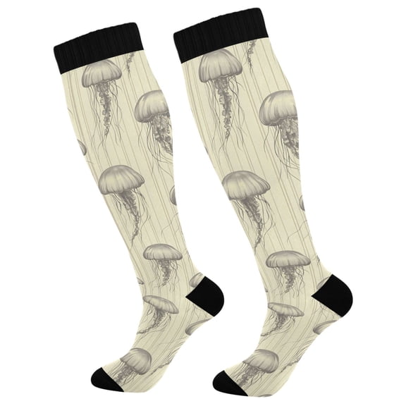 joogoo Retro Jellyfish Stripes Socks Women Men Knee High Sock