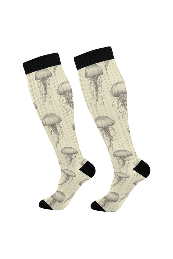 Retro Jellyfish Stripes Socks Women Men Knee High Sock