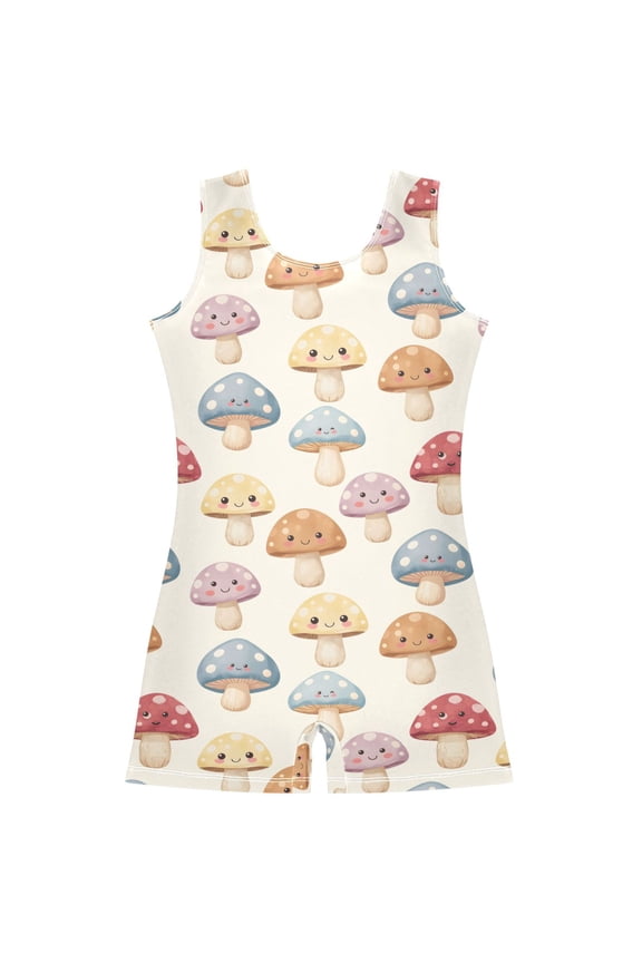 Retro Mushrooms Pattern Girls Leotards Gymnastics Tumbling Outfit Biketard Unitard 9-10Years