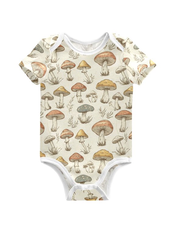 Retro Mushrooms Vintage Pattern Baby Bodysuits Short Sleeve Cotton Onesies Clothes 24Months