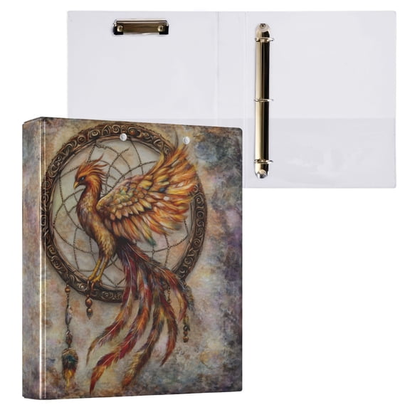 joogoo Retro Phoenix with Feather Hardcover 3 Ring Binder 1.5" Round Rings Interior Pockets Binders Organizer 1 Pack