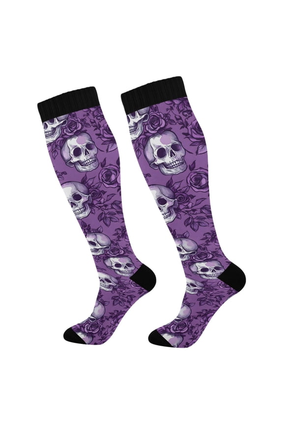 Retro Rose Skull Socks Women Men Knee High Sock