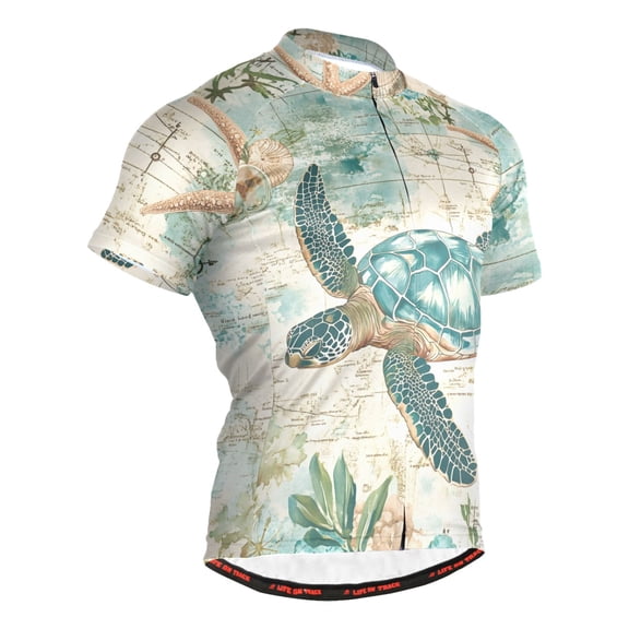 joogoo Retro Sea Turtle Pattern Men's Cycling Jerseys Mountain Bike Short Sleeve Tops 3XL