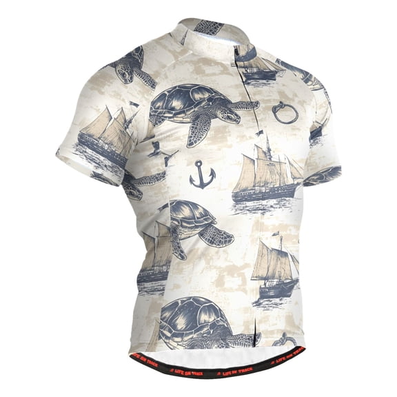 joogoo Retro Sea Turtle Sailboat Pattern Men's Cycling Jerseys Mountain Bike Short Sleeve Tops 3XL