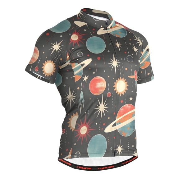 joogoo Retro Space Planets Rockets Men's Cycling Jerseys Mountain Bike Short Sleeve Tops L
