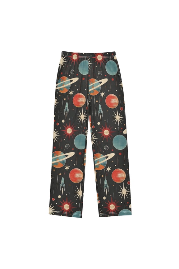 Retro Space Planets Rockets Pajama Pants Pj Bottoms Sleepwear Lounge S