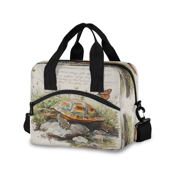 joogoo Retro Turtle Butterfly Insulated Lunch Bags Reusable Cooler Box with Shoulder Strap
