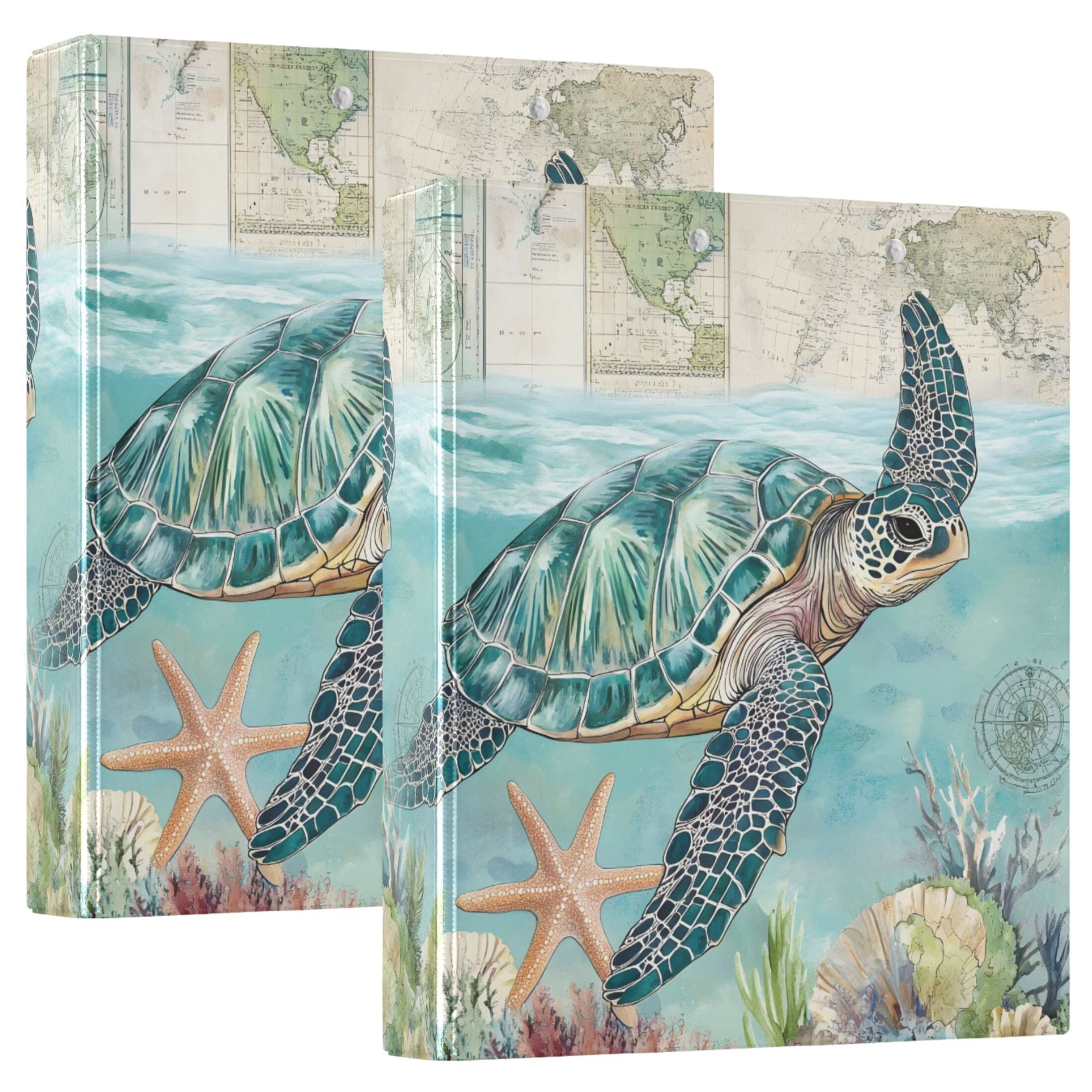 joogoo Retro Turtle and Map Hardcover 3 Ring Binder 1.5