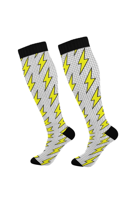 Retro Yellow Lightning Socks Women Men Knee High Sock