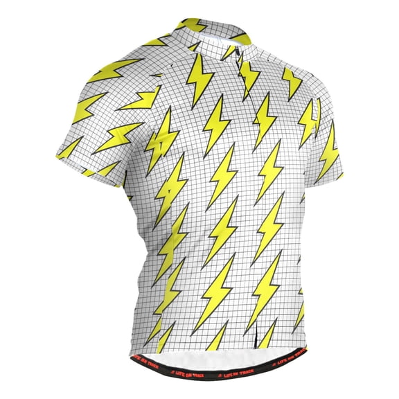 joogoo Retro Yellow Lightning Pattern Men's Cycling Jerseys Mountain Bike Short Sleeve Tops XL