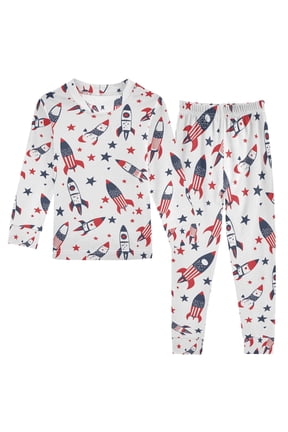 Rocket American Flag 2 Piece Long Sleeve Tee and Pants Cotton Pajama Set 3T