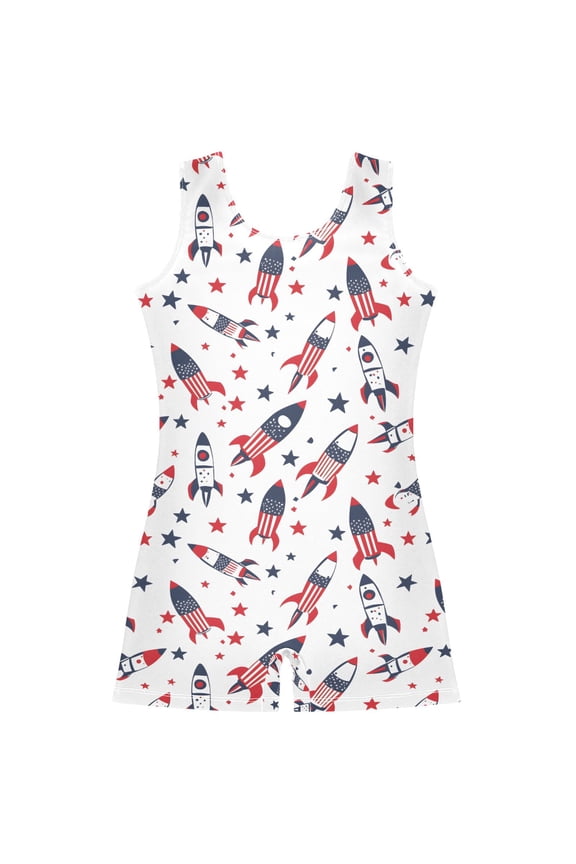 Rocket American Flag Pattern Girls Leotards Gymnastics Tumbling Outfit Biketard Unitard 5-6Years