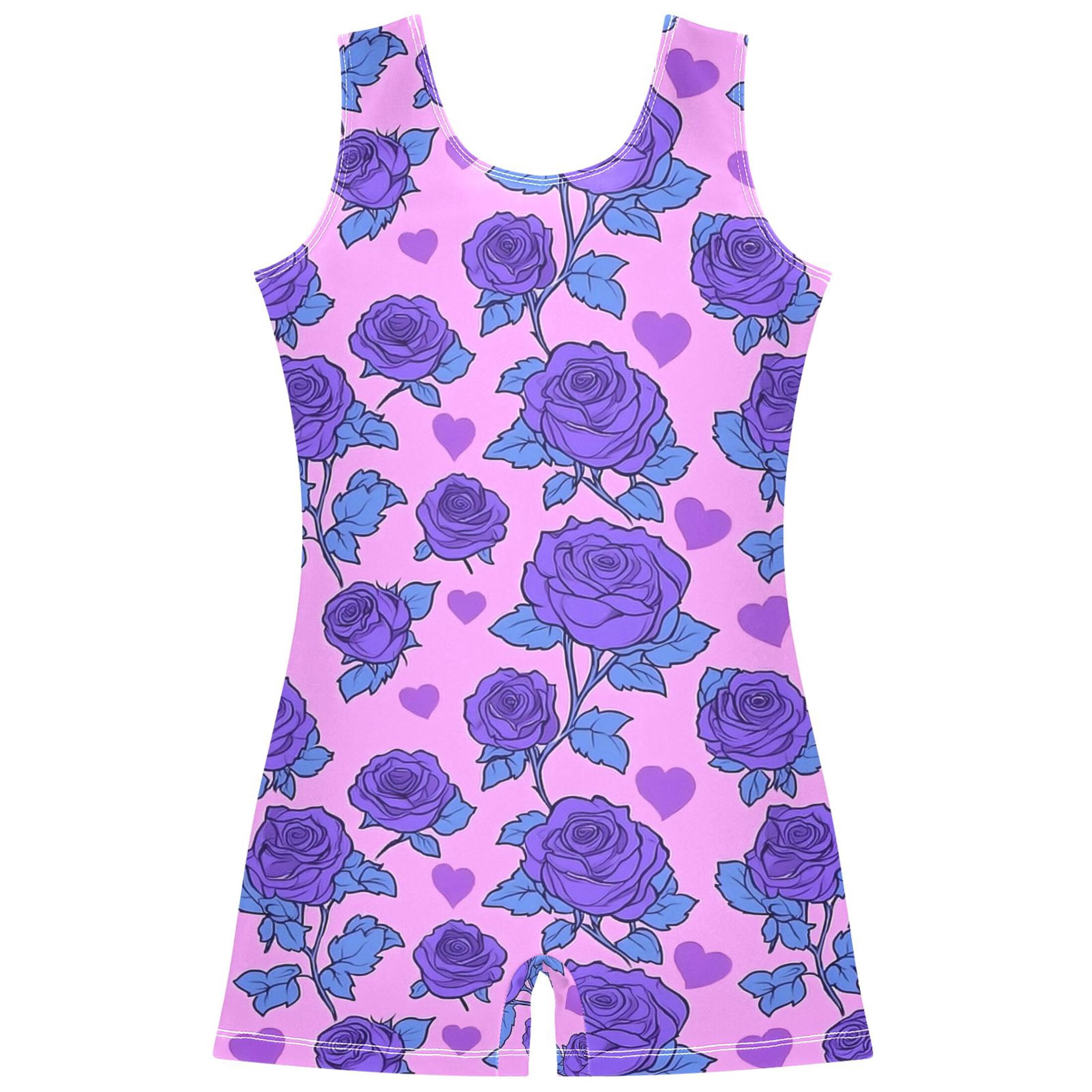 Tumbling Roses joogoo Rose Flower Purple Pattern Girls Leotards Gymnastics Tumbling ...