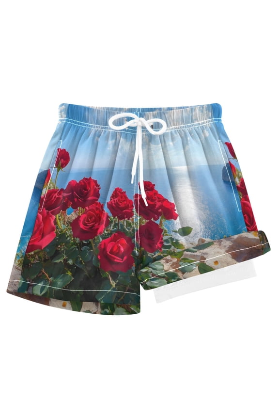 Roses Ocean Boys Swim Trunks Beach Swimsuit Shorts Boxer 8Y