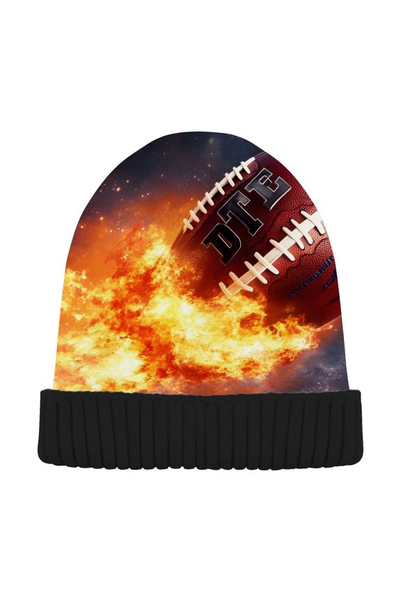 Rugby Football Fire Beanie Hats Cuffed Winter Warm Knit Thick Beanies