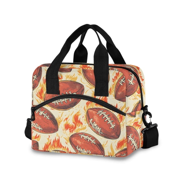 joogoo Rugby Football Fire Insulated Lunch Bags Reusable Cooler Box with Shoulder Strap