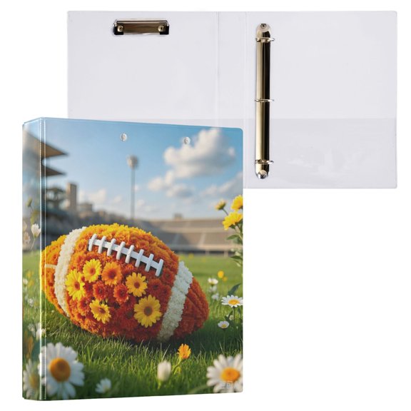 joogoo Rugby Sunflower Football Hardcover 3 Ring Binder 1.5" Round Rings Interior Pockets Binders Organizer 1 Pack