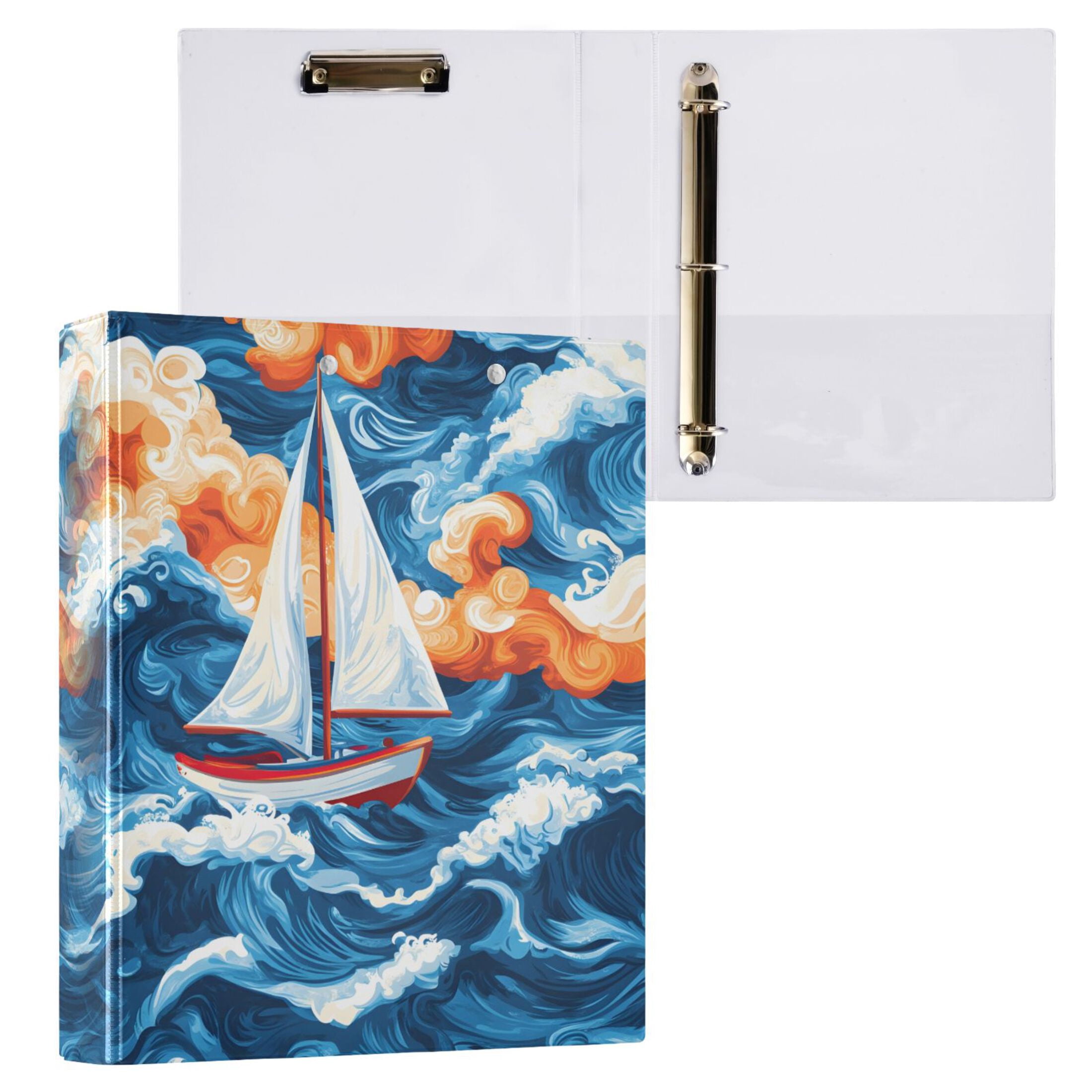 joogoo Sailboat Landscape Sea Hardcover 3 Ring Binder 1.5" Round Rings Interior Pockets Binders Organizer 1 Pack