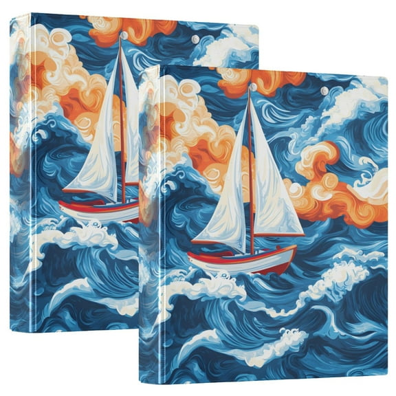 joogoo Sailboat Landscape Sea Hardcover 3 Ring Binder 1.5" Round Rings Interior Pockets Binders Organizer 2 Pack