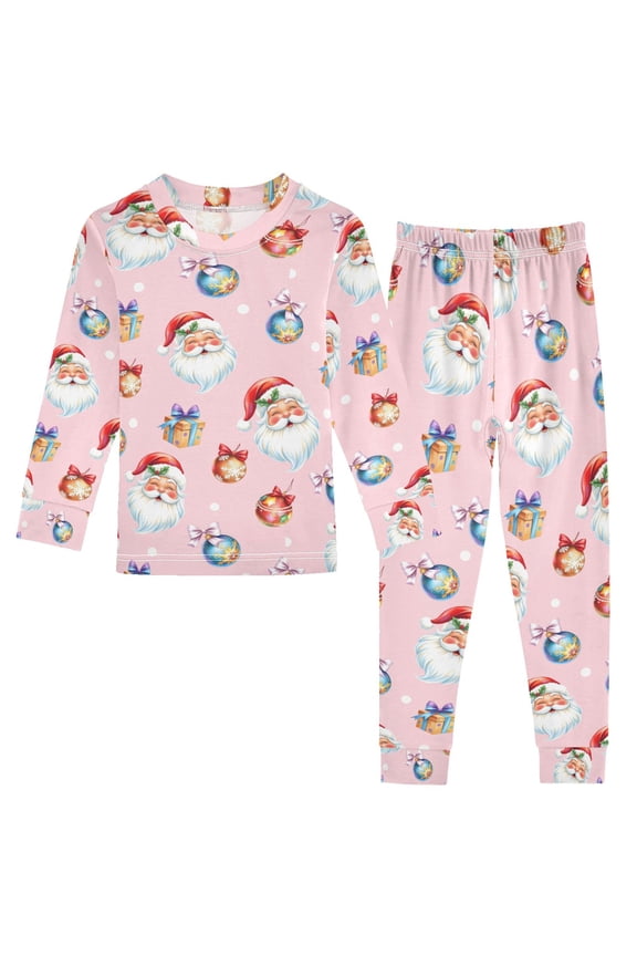 Santa Claus Bows 2 Piece Long Sleeve Tee and Pants Cotton Pajama Set 3T