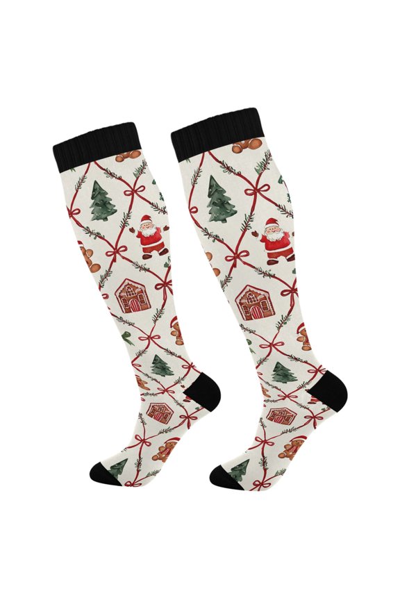 Santa Claus Bows Bears Socks Women Men Knee High Sock