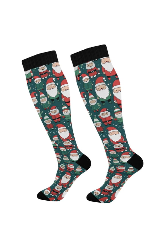 Santa Claus Christmas Compression Socks Women Men Knee High Sock