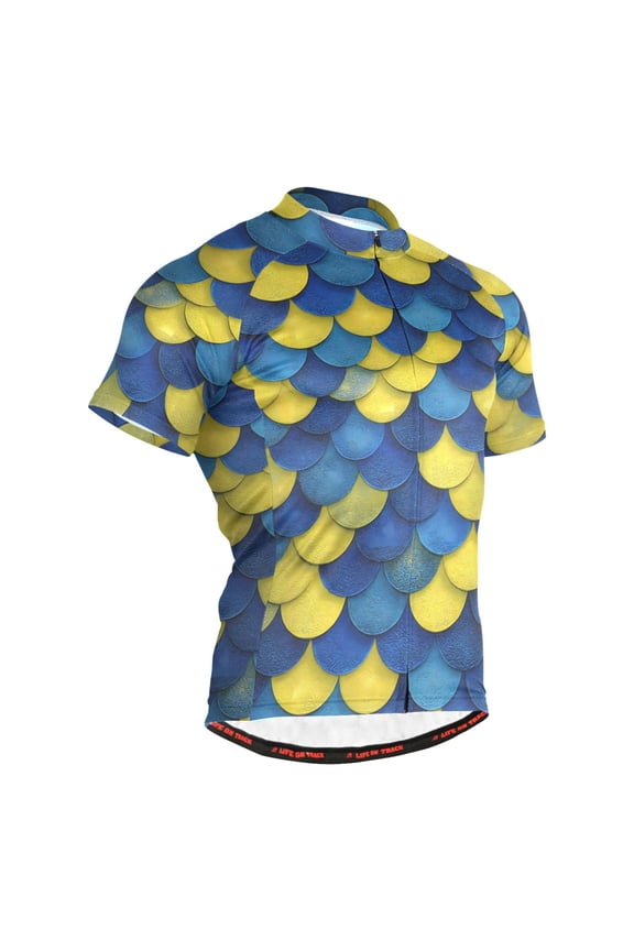 Scale Blue and Yellow Pattern Men's Cycling Jerseys Mountain Bike Short Sleeve Tops 2XL