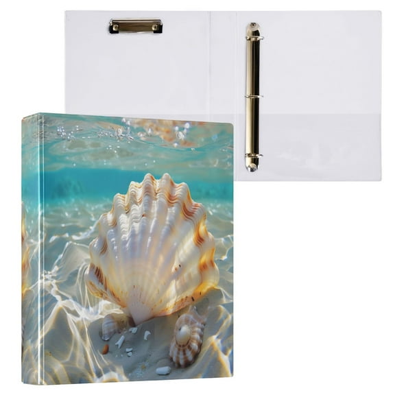 joogoo Sea Shell in Sea Hardcover 3 Ring Binder 1.5" Round Rings Interior Pockets Binders Organizer 1 Pack