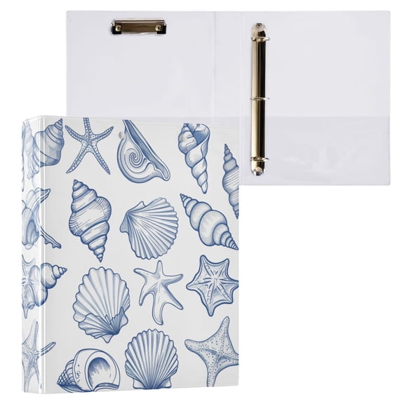 joogoo Sea Shells and Conch Hardcover 3 Ring Binder 1.5" Round Rings Interior Pockets Binders Organizer 1 Pack