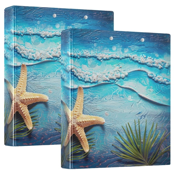 joogoo Sea Star on Retro Beach Hardcover 3 Ring Binder 1.5" Round Rings Interior Pockets Binders Organizer 2 Pack