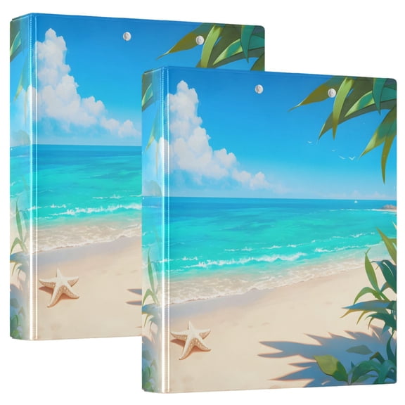 joogoo Sea Starfish on Summer Beach Hardcover 3 Ring Binder 1.5" Round Rings Interior Pockets Binders Organizer 2 Pack