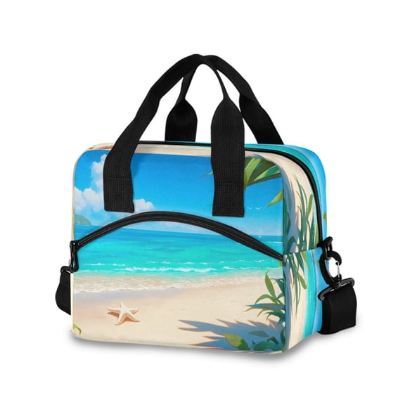 joogoo Sea Starfish on Summer Beach Insulated Lunch Bags Reusable Cooler Box with Shoulder Strap
