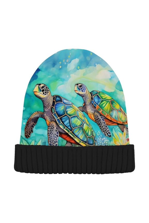 Sea Turtles in Ocean Beanie Hats Men Women Cuffed Skull Cap Winter Warm Knit Thick Beanies