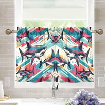 joogoo Seamless Magic Sharks Curtains Sets Half Window Cafe Farmhouse Tier 2 Panels Short Curtain Rod Pocket 27"W x 24"L