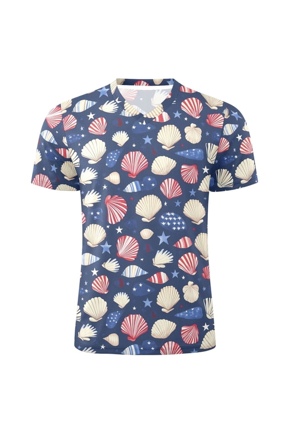 Seashell American Flag Men's Soccer Jersey Athletic Plus Size T-Shirt V-Neck Sport Fan Game Day Shirt XX-Large