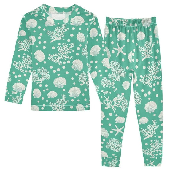 joogoo Seashell Coral 2 Piece Long Sleeve Tee and Pants Cotton Pajama Set 5Y