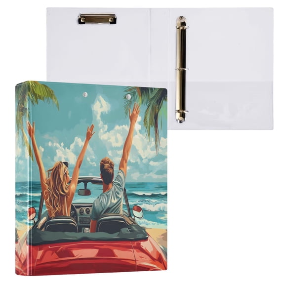 joogoo Seaside Car Hardcover 3 Ring Binder 1.5" Round Rings Interior Pockets Binders Organizer 1 Pack
