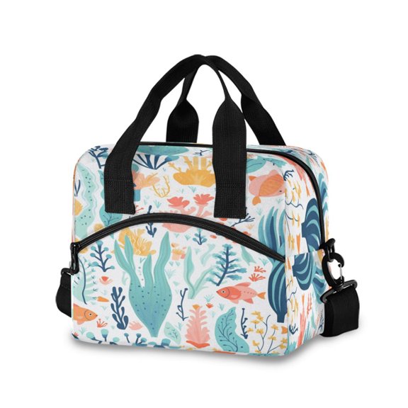 joogoo Seaweed and Fishes Insulated Lunch Bags Reusable Cooler Box with Shoulder Strap