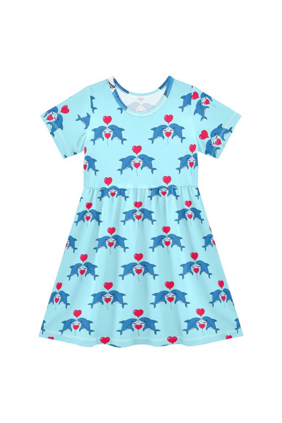 Shark and Hearts Girls' Short Sleeve Dress Kids Dresses 2T