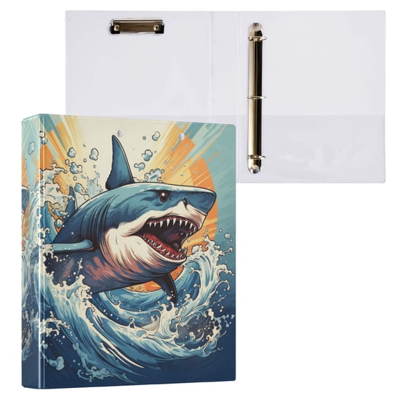 joogoo Shark in Ocean Hardcover 3 Ring Binder 1.5" Round Rings Interior Pockets Binders Organizer 1 Pack