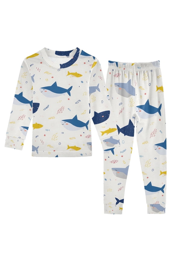 Sharks Cartoon Pajamas Set Long Sleeve Soft Cotton Sleepwear 2 Piece 24M