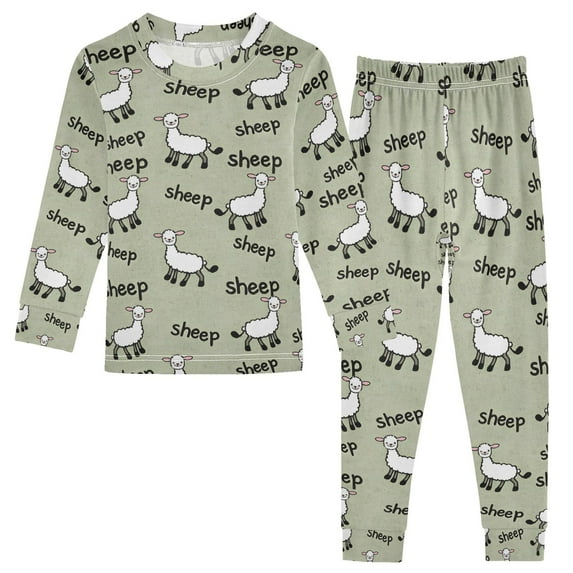 joogoo Sheep Cartoon 2 Piece Long Sleeve Tee and Pants Cotton Pajama Set 4T