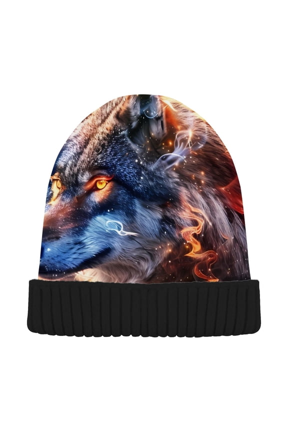 Shining Wolf Beanie Hats Men Women Cuffed Skull Cap Winter Warm Knit Thick Beanies